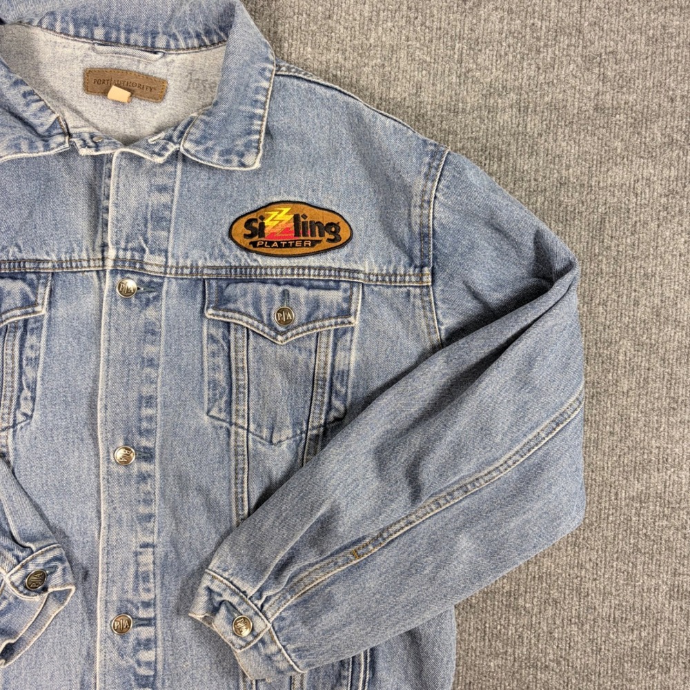 Port Authority Mens Denim Trucker Jacket 2XL Lgt Wash Sizzling Platter VNTG y2k